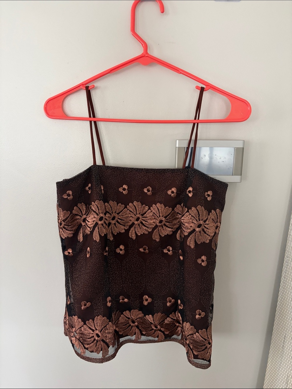 Floral Metallic Knit Cami Top in Deep Brown and Dusty Rose